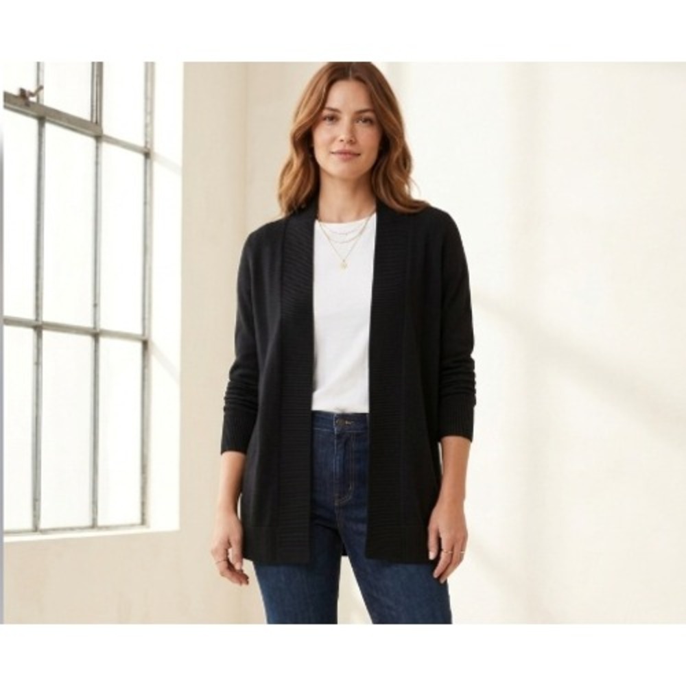 Banana Republic Weekend Texture Open Cardigan Lightweight Knit Black Small